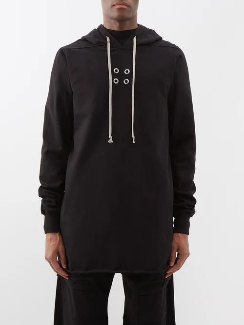 Eyelet Cotton-jersey Pullover Hoodie - Mens - Black