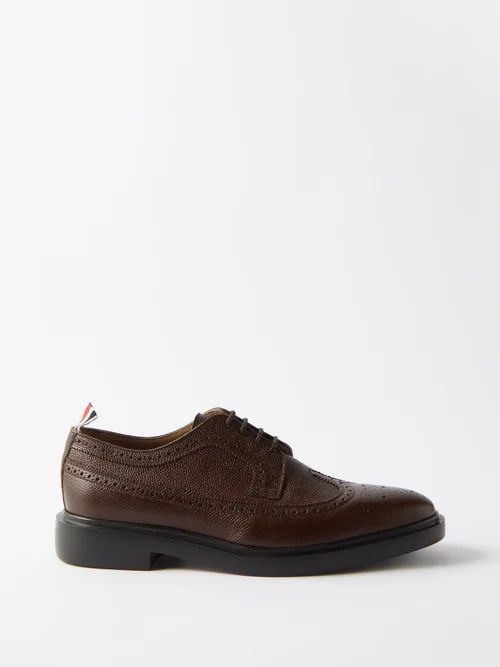 Pebbled-leather Brogues - Mens - Brown