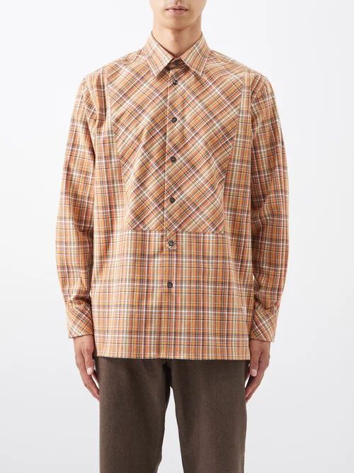 Oklahoma Check-cotton Twill Shirt - Mens - Orange