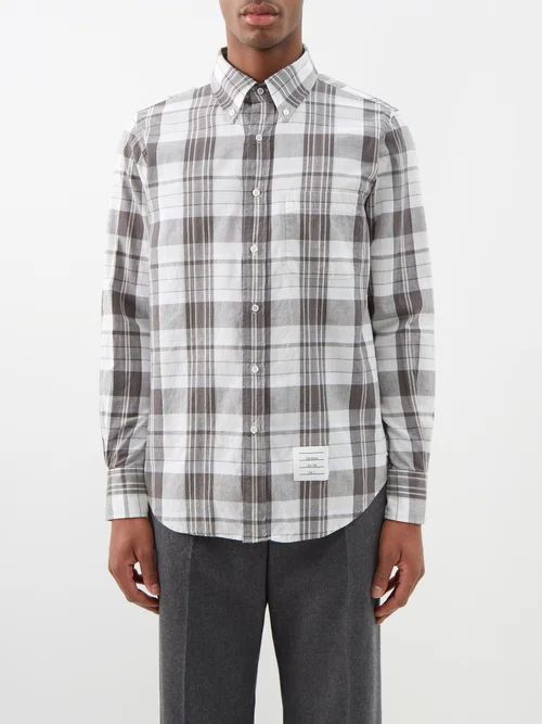 Checked Cotton-twill Shirt - Mens - Mid Grey
