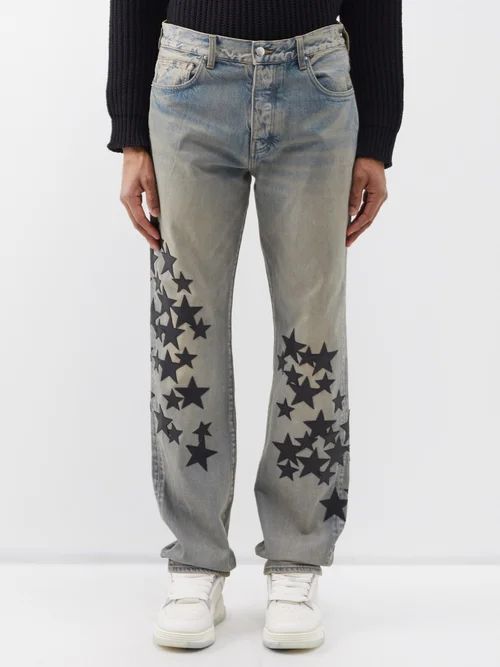 Star-patch Straight-leg Jeans - Mens - Blue