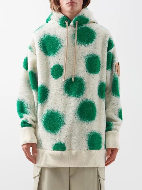 Polka-dot Fleece Hoodie - Mens - White Green