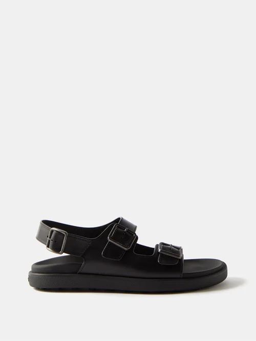 Buckled Leather Sandals - Mens - Black