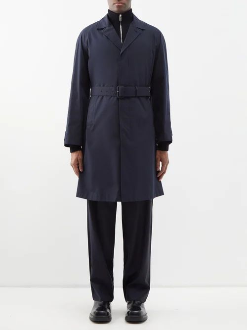 Single-breasted Cotton-blend Trench Coat - Mens - Navy