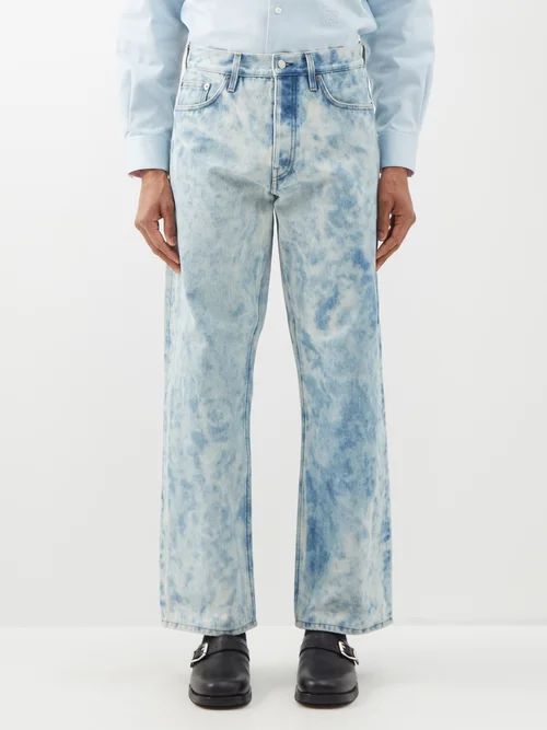 Loose Acid-wash Straight-leg Jeans - Mens - Blue