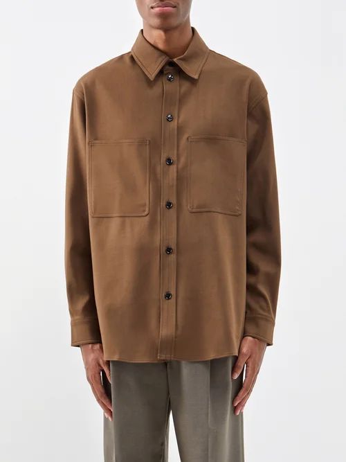 Patch-pocket Twill Overshirt - Mens - Brown