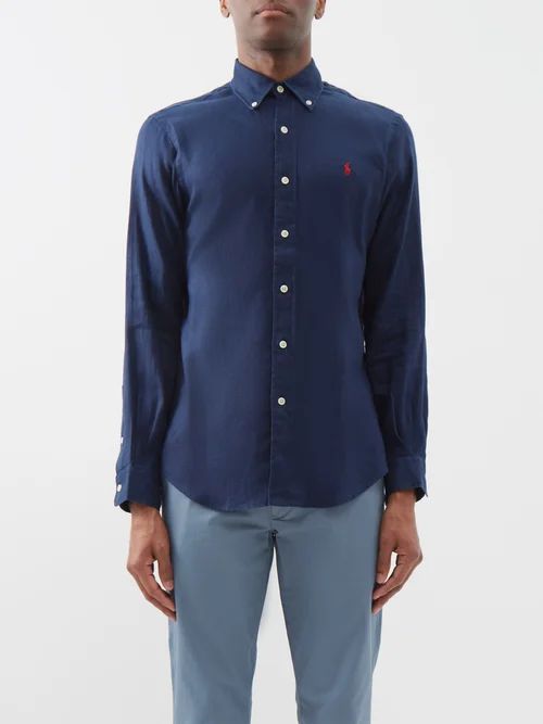 Custom-fit Button-down Collar Linen Shirt - Mens - Navy