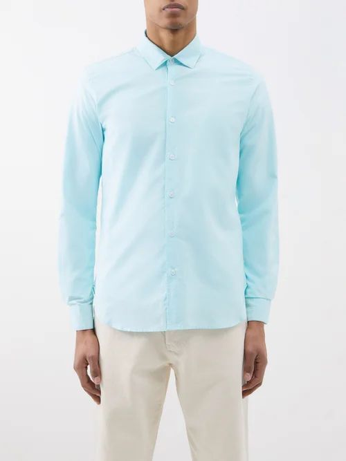 Giles Cotton-poplin Shirt - Mens - Light Blue