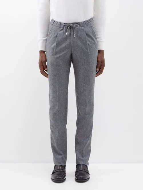 Drawstring Wool Trousers - Mens - Grey