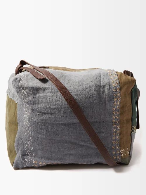 Ryan Patchwork Upcycled-linen Holdall - Mens - Green