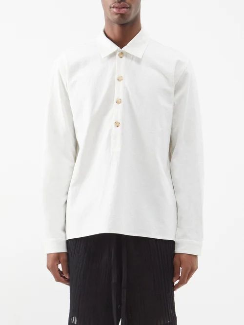 Half-button Cotton-ramie Blend Shirt - Mens - White