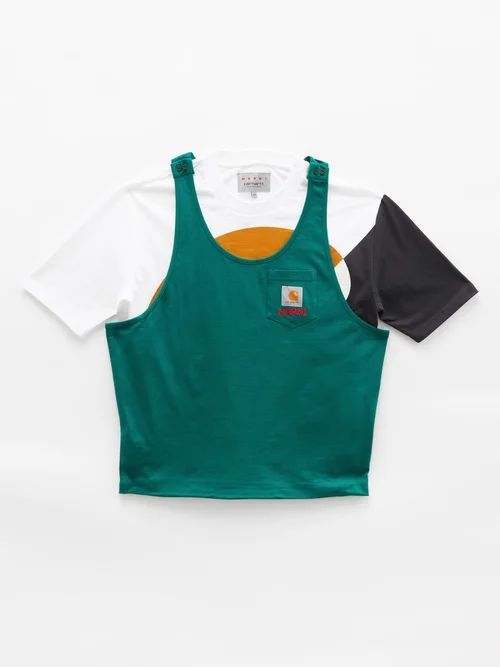 X Carhartt Wip Logo-patch Cotton-jersey T-shirt - Mens - Green Multi