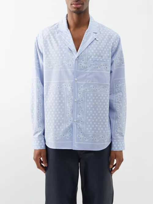 Luis Paisley-print Cotton Shirt - Mens - Light Blue