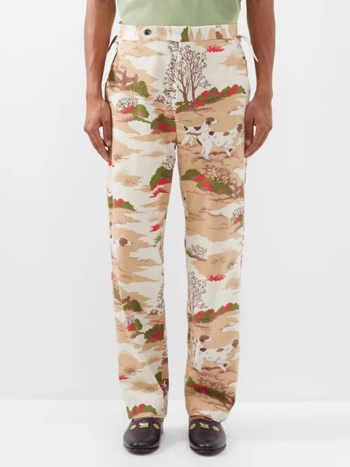 Pointing Dog-print Cotton Trousers - Mens - Multi