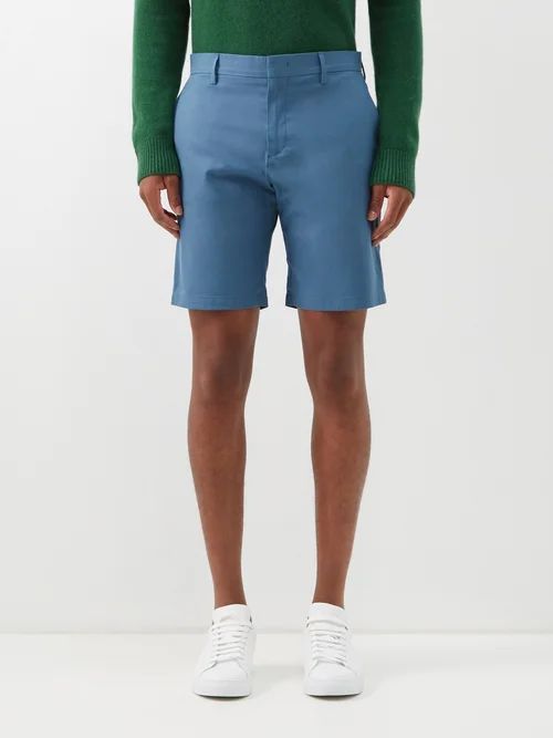 Flat-front Organic Cotton-twill Shorts - Mens - Blue