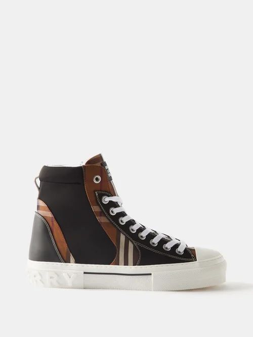Vintage-check Canvas High-top Trainers - Mens - Brown Black