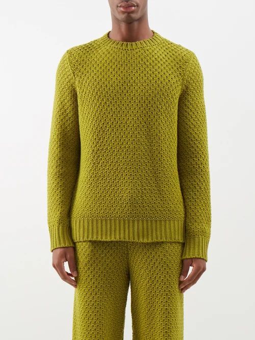 Honeycomb-knitted Cashmere Sweater - Mens - Green