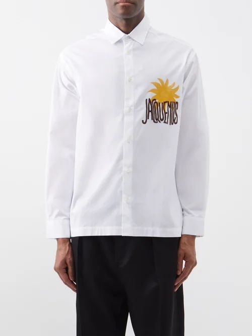 Baou Logo-embroidered Cotton-poplin Shirt - Mens - White Yellow