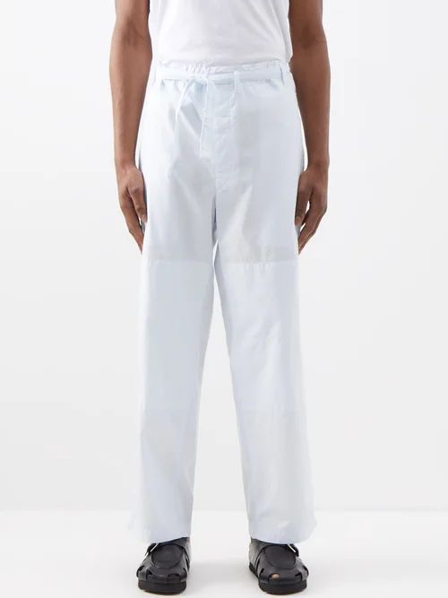 Drawstring-waist Cotton Relaxed-leg Trousers - Mens - Light Blue