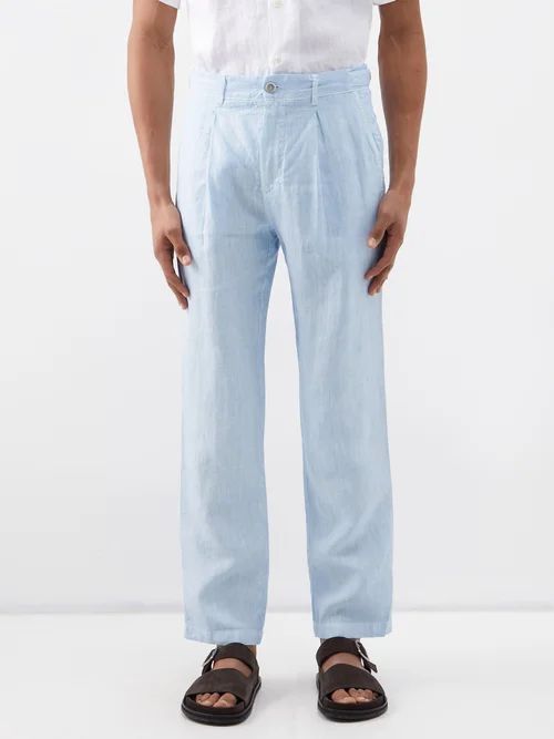 120% Lino - Pleated Linen Suit Trousers - Mens - Light Blue
