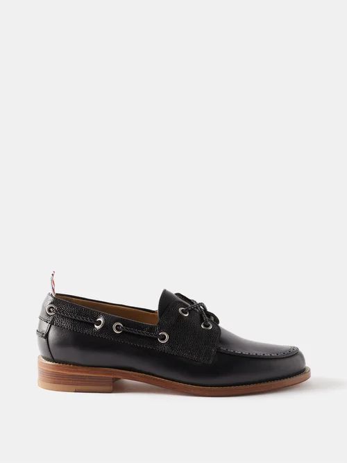 Boat Pebbled-leather Shoes - Mens - Black
