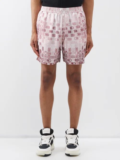 Gradient Tape-print Silk-twill Shorts - Mens - Multi