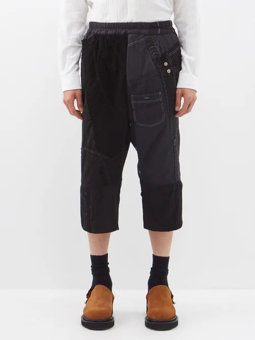Alain Patchworked Vintage-cotton Trousers - Mens - Black
