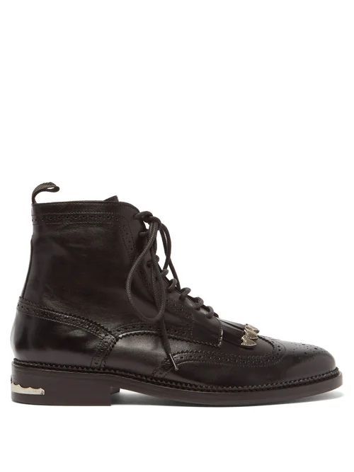 Tasselled Lace-up Leather Boots - Mens - Black