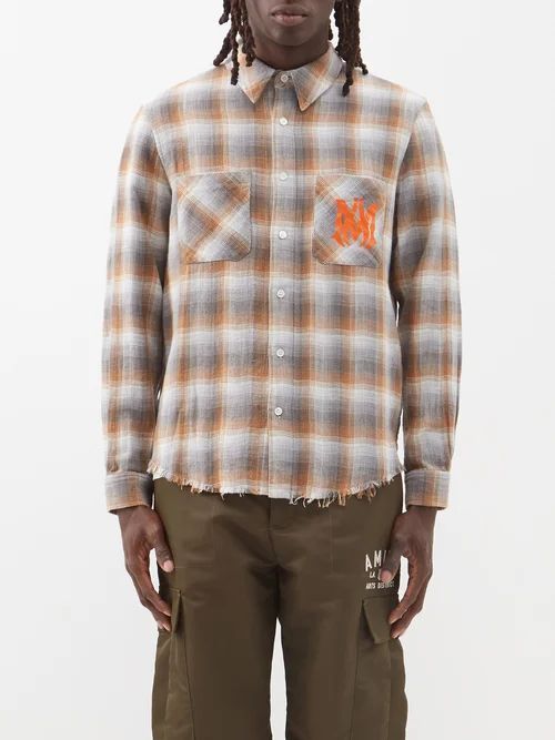 Logo-print Check Cotton Shirt - Mens - Orange Multi