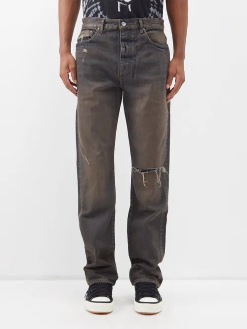 Distressed Straight-leg Jeans - Mens - Dark Brown