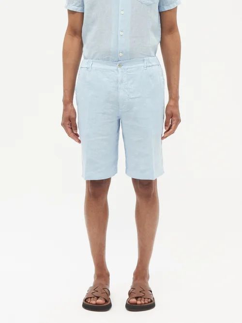 120% Lino - Linen-cambric Bermuda Shorts - Mens - Blue