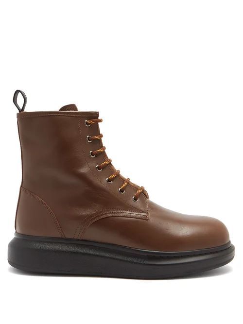 Hybrid Exaggerated-sole Leather Boots - Mens - Brown