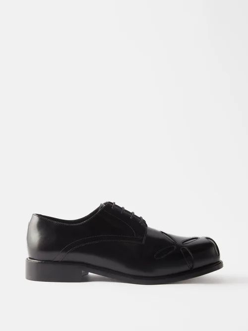 Slashed Leather Derby Shoes - Mens - Black