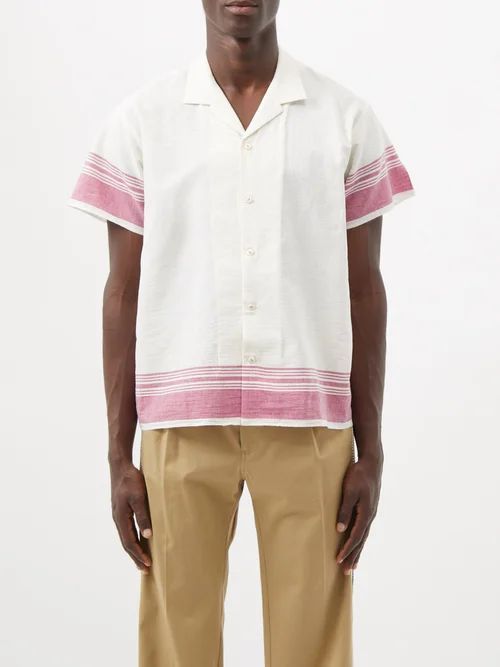 Logo-embroidered Striped Cotton-voile Shirt - Mens - Cream Multi