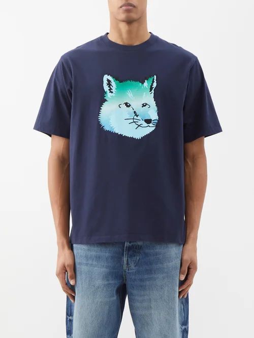 Fox-head Cotton-jersey T-shirt - Mens - Navy Multi