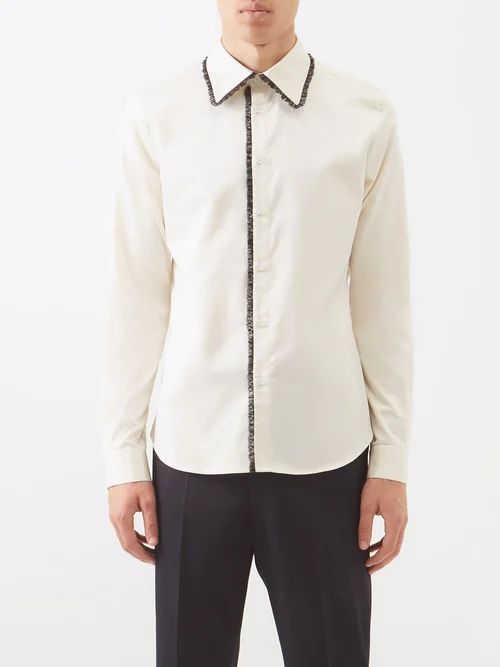 Emil Lace-trim Cotton-poplin Shirt - Mens - Cream