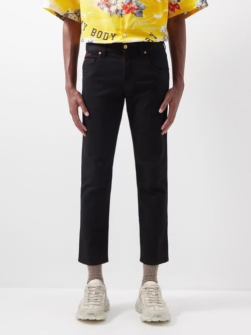 Cropped Straight-leg Jeans - Mens - Black Multi