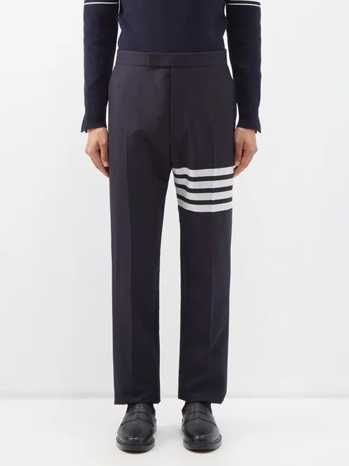 Four Bar-stripe Wool Trousers - Mens - Navy