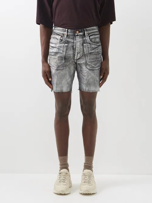 Foiled Distressed Denim Shorts - Mens - Grey