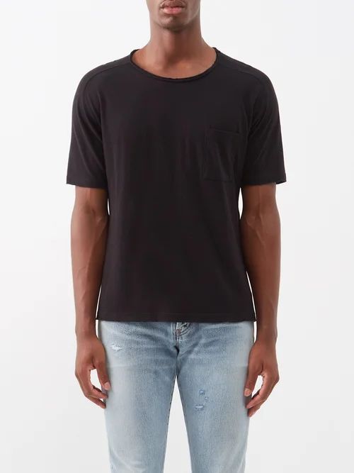 Distressed Cotton-blend Jersey T-shirt - Mens - Black