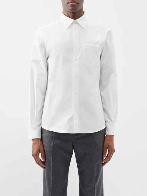 Anagram-embroidered Cotton-poplin Shirt - Mens - White