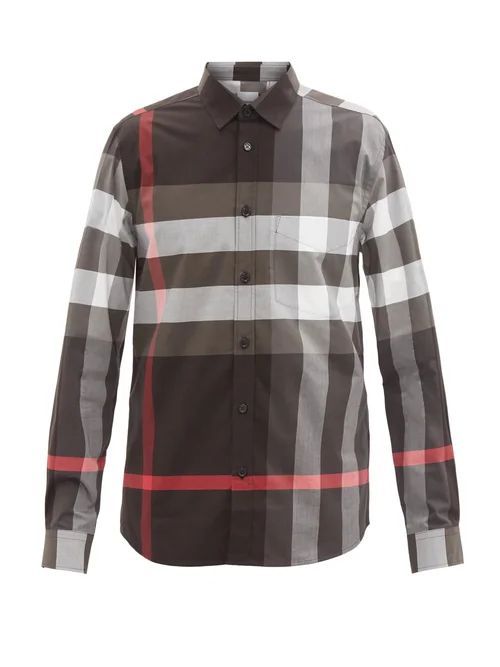 Somerton Maxi-check Cotton-blend Twill Shirt - Mens - Grey