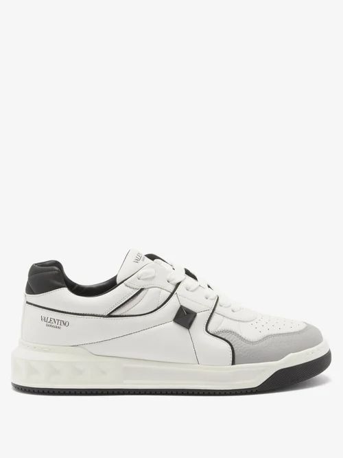 Rockstud Quilted Panelled Leather Trainers - Mens - Black White