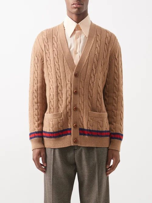 Cable-knit Cashmere-blend Cardigan - Mens - Camel