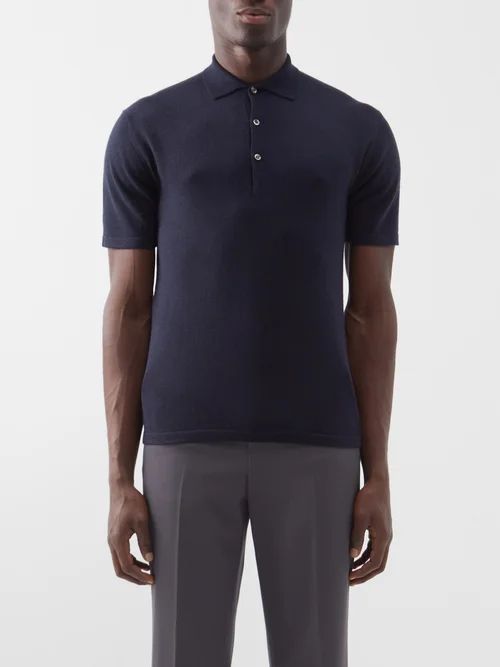 Mr Rochester Knitted-cashmere Polo Shirt - Mens - Navy