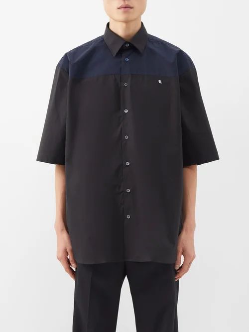 Bi-colour Cotton-poplin Shirt - Mens - Black
