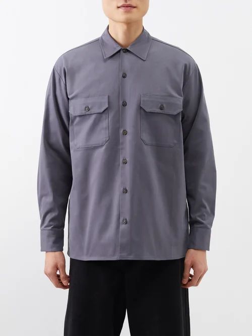 Flap-pocket Cotton-twill Shirt - Mens - Dark Grey