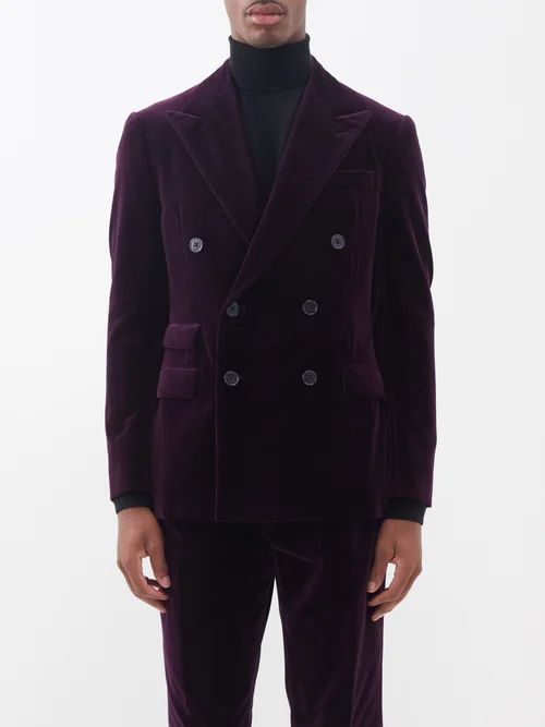 Kent Double-breasted Velvet Jacket - Mens - Purple