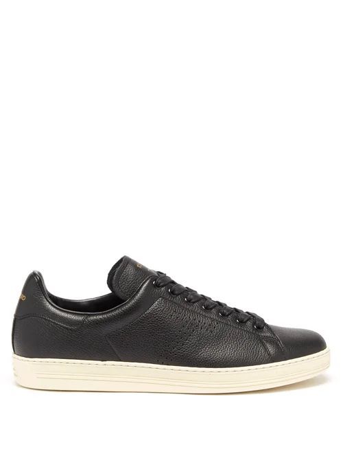 Warwick Grained-leather Trainers - Mens - Black White