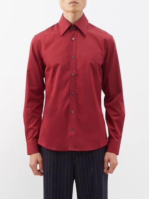 Frau Cotton-sateen Shirt - Mens - Dark Red